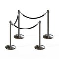 Montour Line Stanchion Post and Rope Kit Sat.Steel, 4 Crown Top 3 Black Rope C-Kit-4-SS-CN-3-PVR-BK-PS